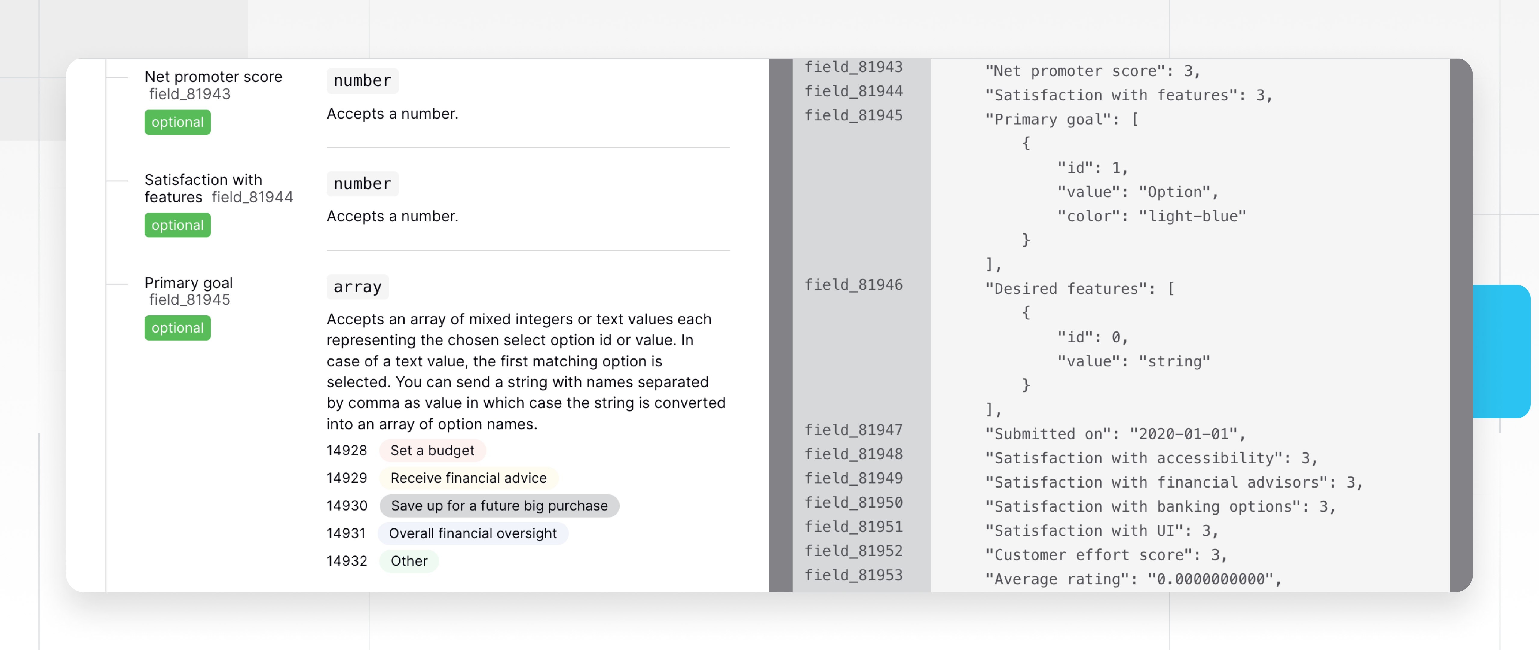 Understand the format for a multiple select field