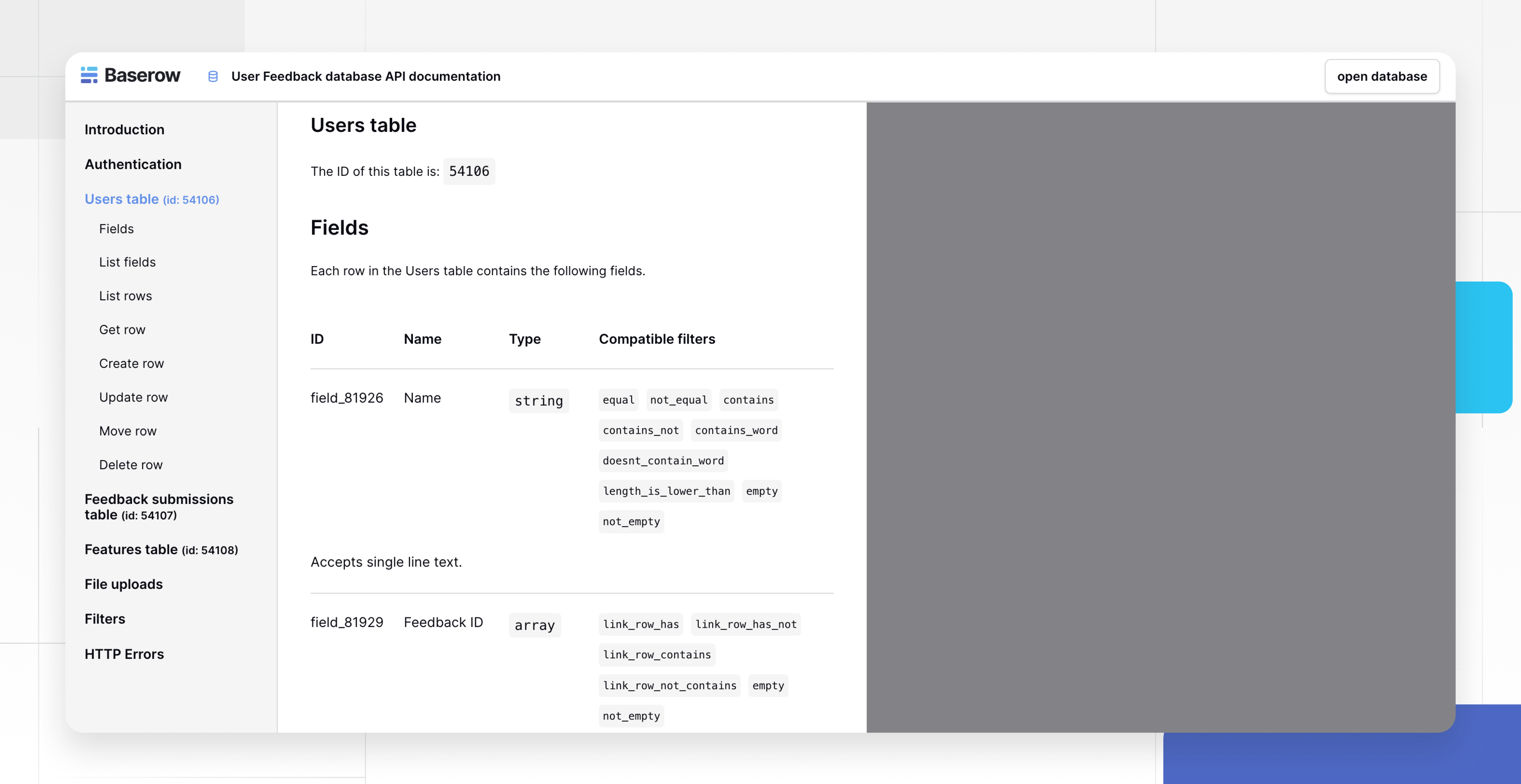 Reference the database API documentation